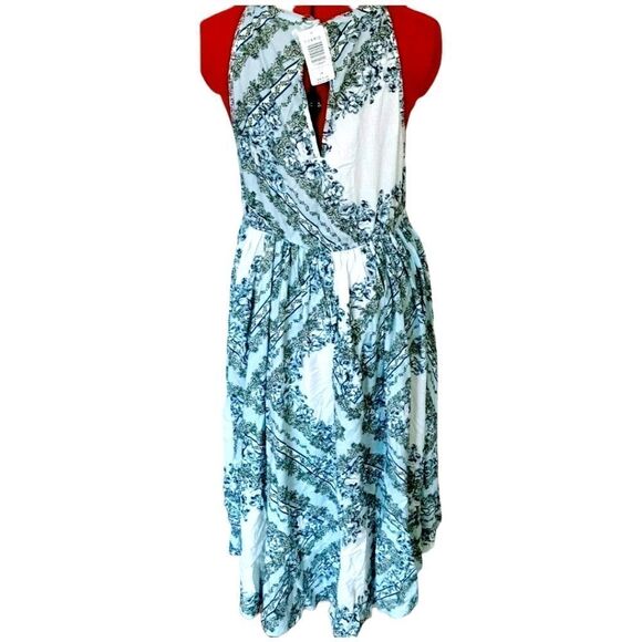 TORRID Floral High Neck Bandana Challis Blue & White Midi Dress M/L - Picture 3 of 13